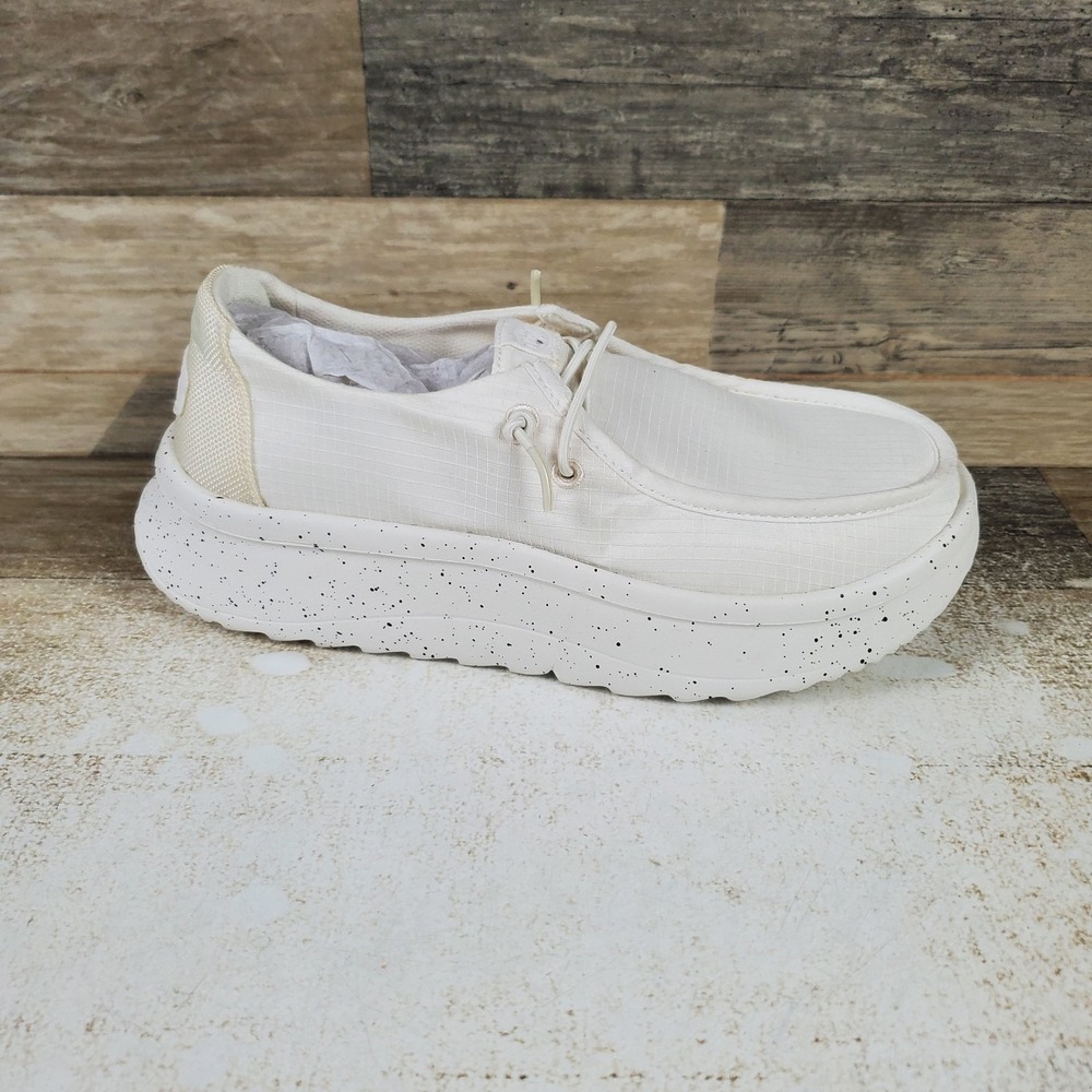 Hey Dude Wendy Peak Neon Womens Loafer Sz 7 White Comfort Slip On Platform Shoes